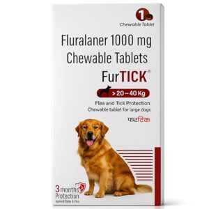FurTICK 1000 mg Chewable Tablet – Tick, Flea & Mite Protection for Dogs (20 – 40 kg)