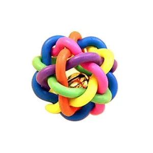 MULTI COLOUR RUBBER BALL WITH BELL FOR PUPPY AND KITTEN