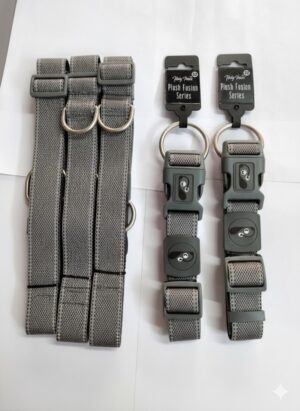 PLUSH FUSION HEAVY-DUTY PET COLLAR & LEASH SET – GREY (32 MM)
